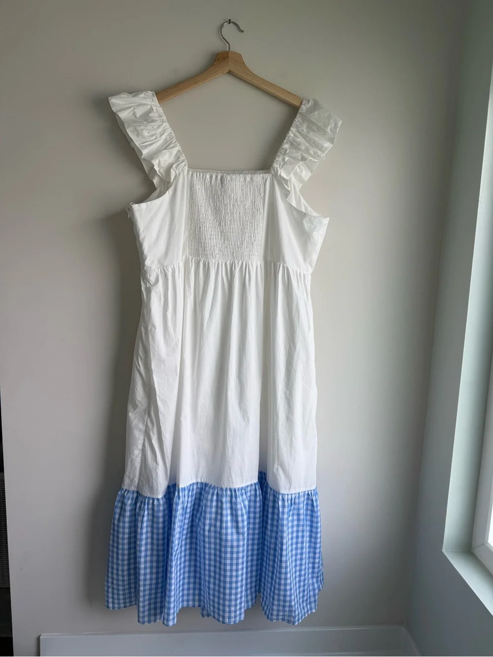 English Factory 2X NWT White Blue Gingham Accent Midi Dress Cottagecore - Picture 3 of 8